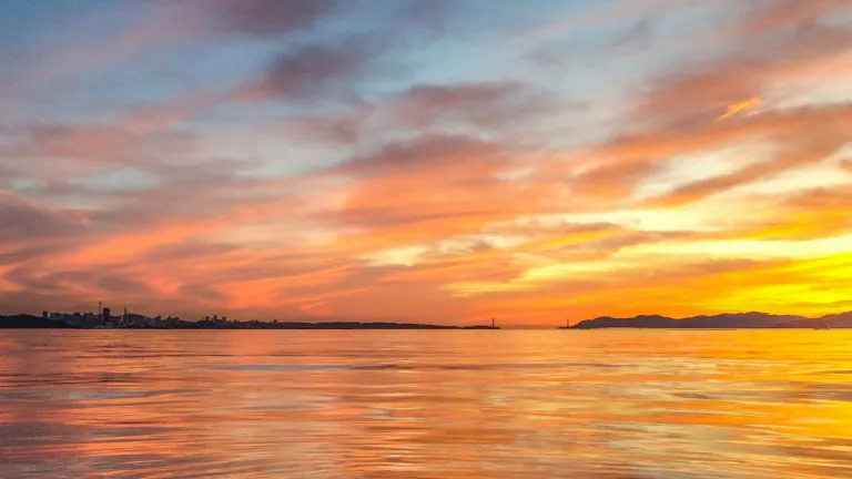 Kayaking the San Francisco Bay at sunrise.