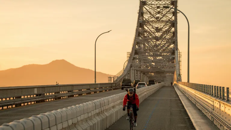 A cyclist on the Richmond-San Rafael Bridge Path