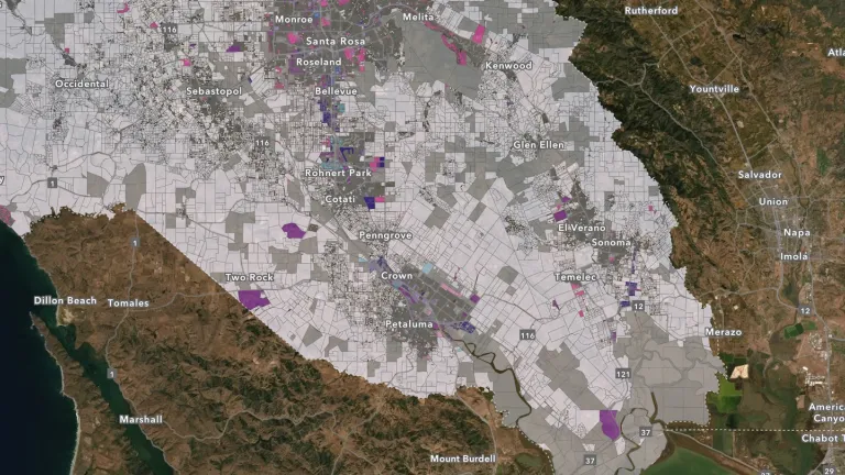 Multi-layered map of Napa County and surrounding areas
