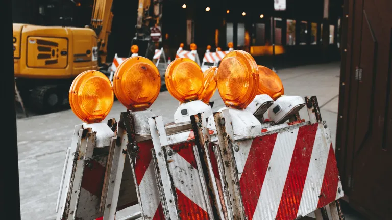 A stack of street safety barriers