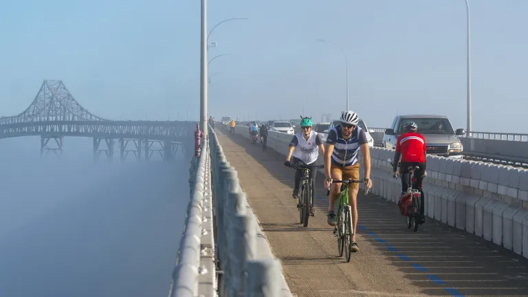 The moveable barrier protecting the bicycle/pedestrian path on the RIchmond-San Rafael Bridge.