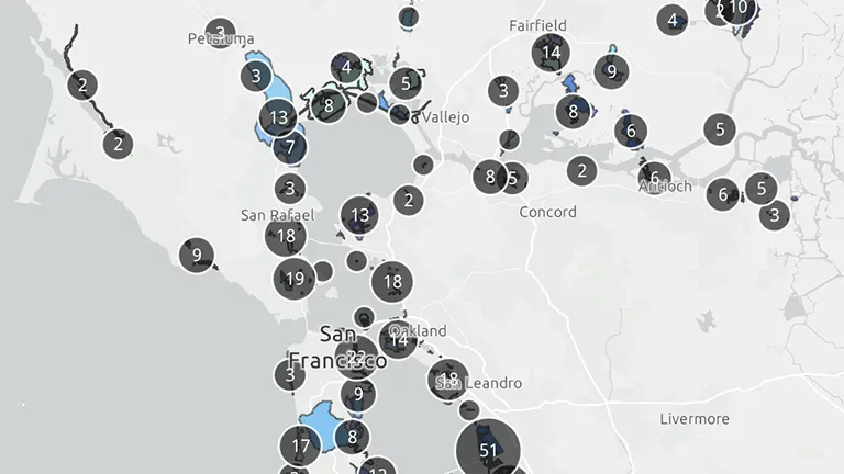 Screen capture of a segment of the Bay Adapt mapping tool.