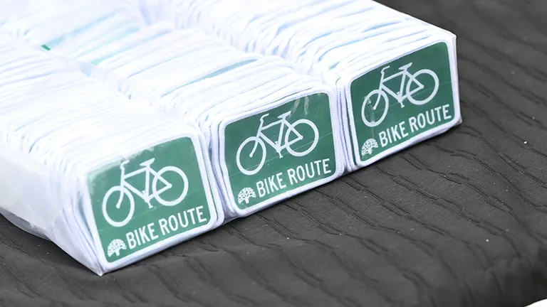Bike route stickers with an oak tree.