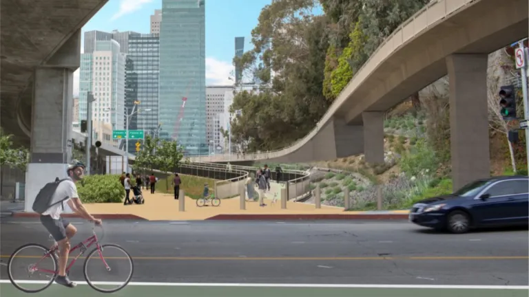 Rendering of the planned touchdown on Essex Street in downtown San Francisco.