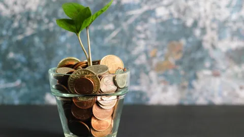 Cup of change with a plant growing 