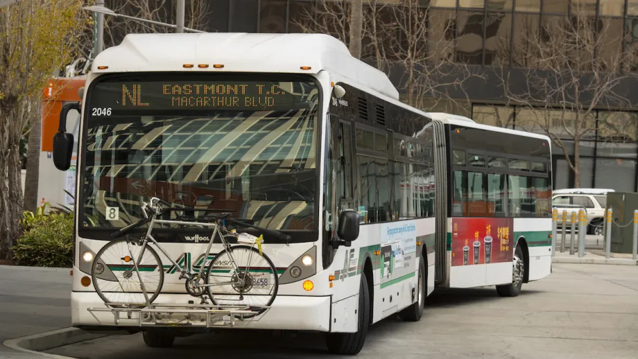 An AC Transit articulated bus.