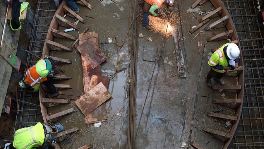 Workers constructing part of the Central Subway's Chinatown Station.