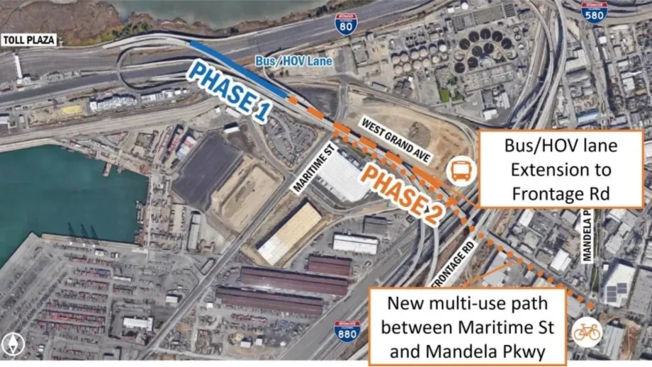 Bay Bridge Forward Project 1 map: West Grand Avenue Bus & High Occupancy Vehicle Lane.