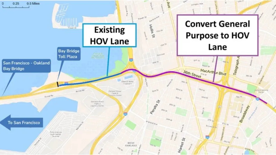 Bay Bridge Forward Project 2 map: Interstate 580 Westbound HOV Lane Extension.