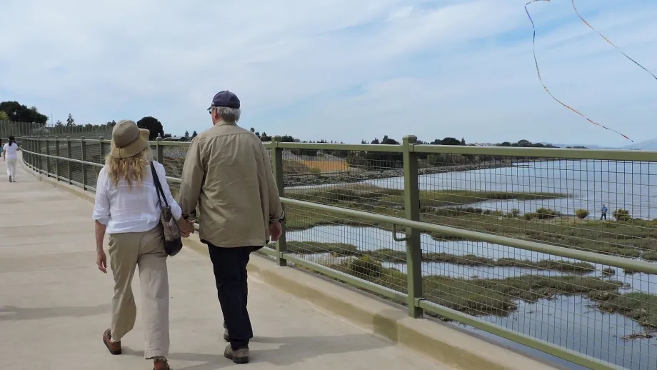 Walkers strolling along the Bay Trail in Pinole.