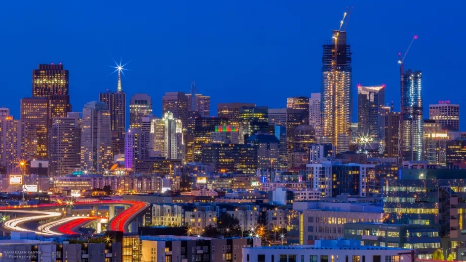 San Francisco skyline at night, as viewed from Potrero Hill