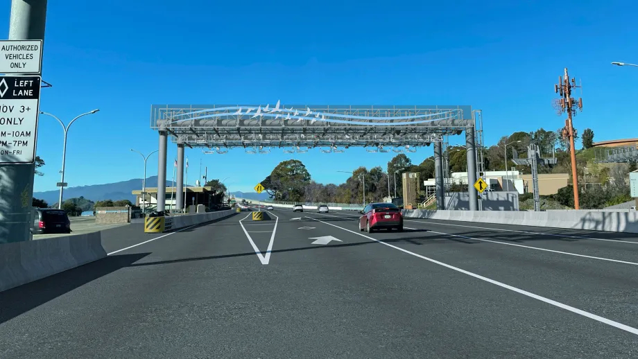 Rendering of the future open road tolling gantry on the Richmond-San Rafael Bridge.
