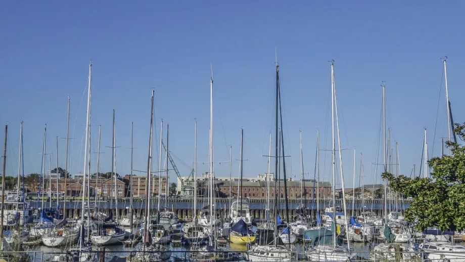 Boats moored at the Vallejo Municipal Marina near Mare Island.